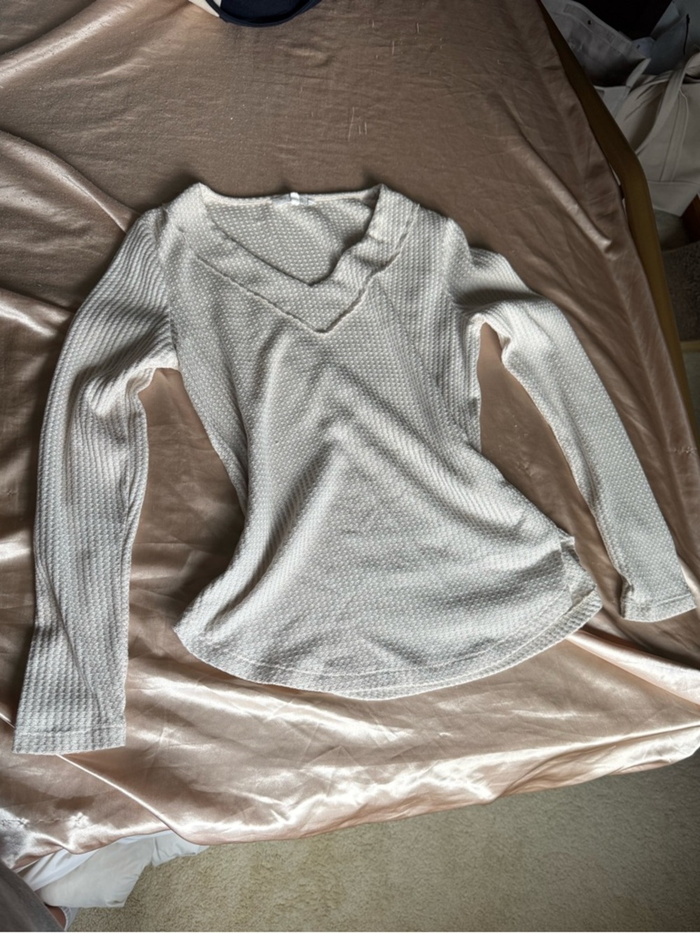 Workshop Republic Clothing Cream V-Neck Textured Long Sleeve Top